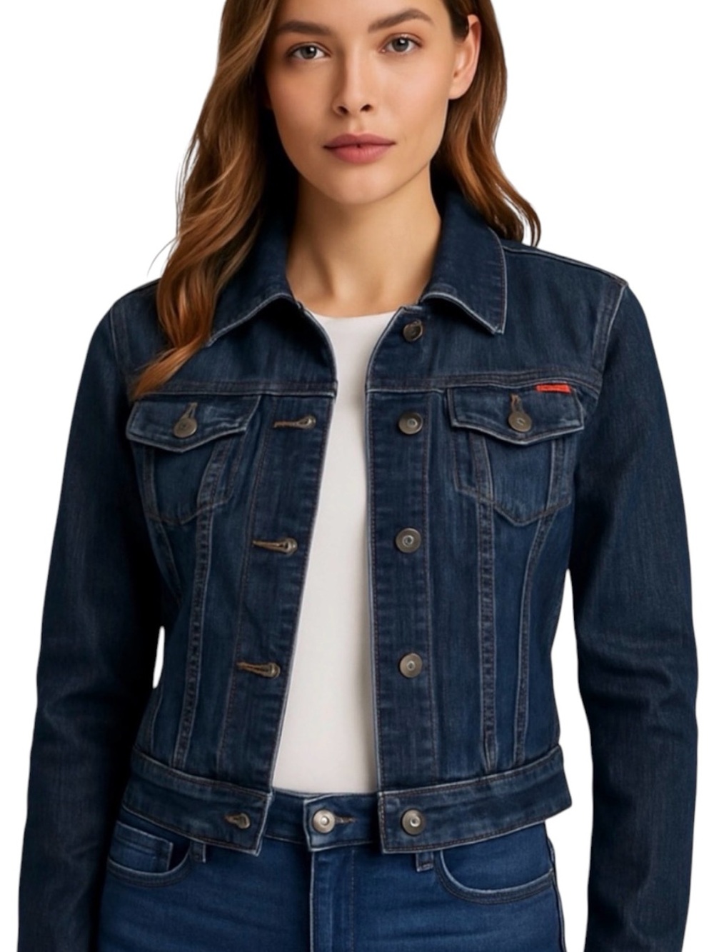 Guess Women's Denim Jacket, Dark Wash, western styling, size Medium